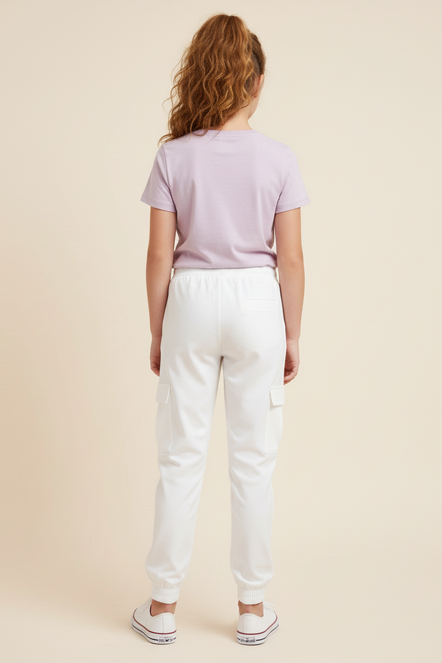 Pantalon Cargo Blanc Ample Poches Latérales Enfant - Polyester - vue 2