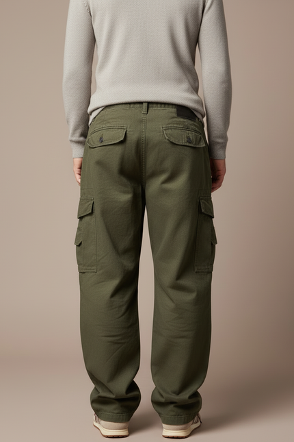 Pantalon Cargo Vert Kaki Ample Décontracté Homme Coton - Toile - vue 2