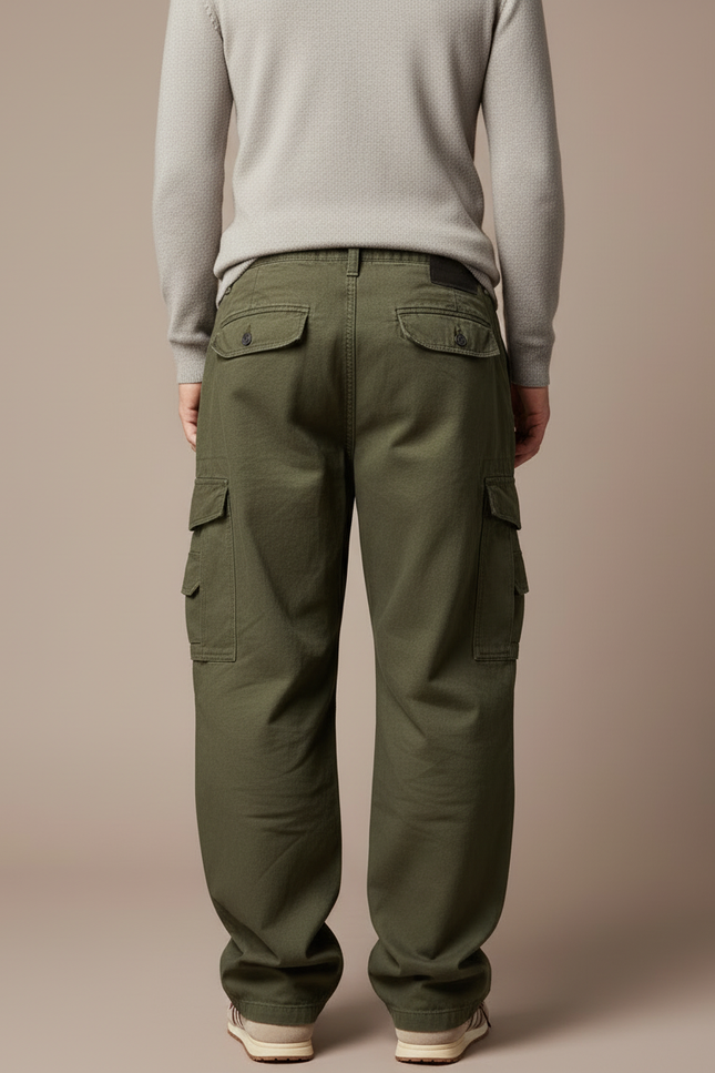Pantalon Cargo Vert Kaki Ample Décontracté Homme Coton - Toile - vue 2
