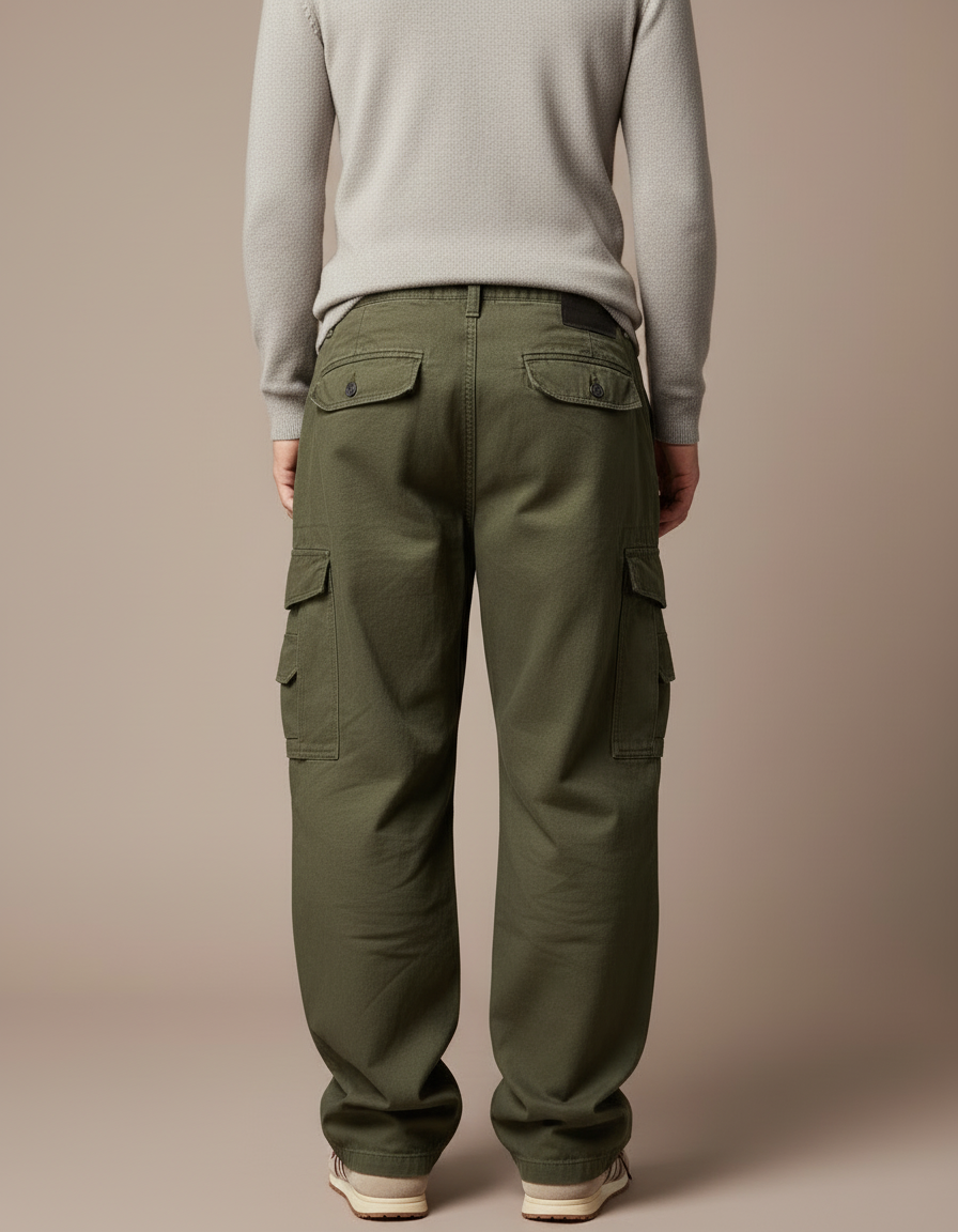Pantalon Cargo Vert Kaki Ample Décontracté Homme Coton - Toile - vue 2