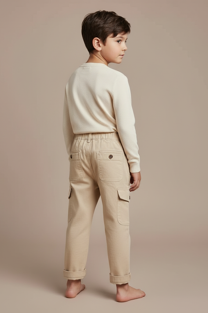 Pantalon Cargo Beige Ample Coton Enfant Poches - vue 2