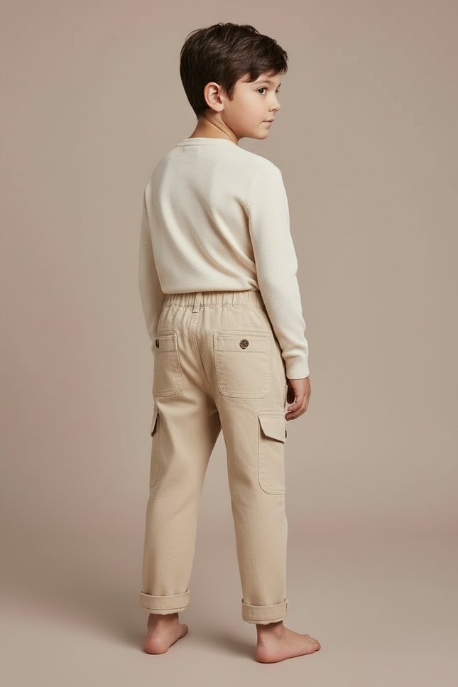 Pantalon Cargo Beige Ample Coton Enfant Poches - vue 2