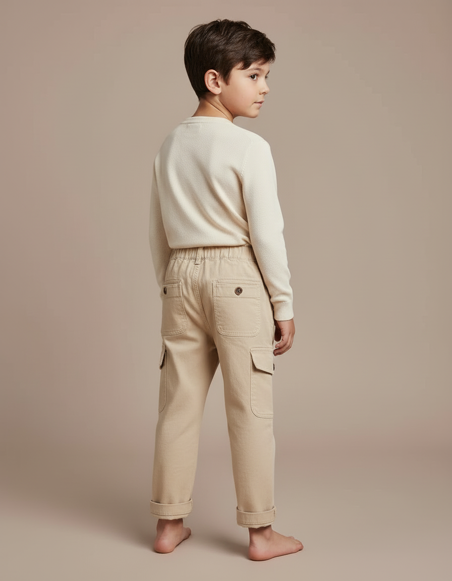 Pantalon Cargo Beige Ample Coton Enfant Poches - vue 2