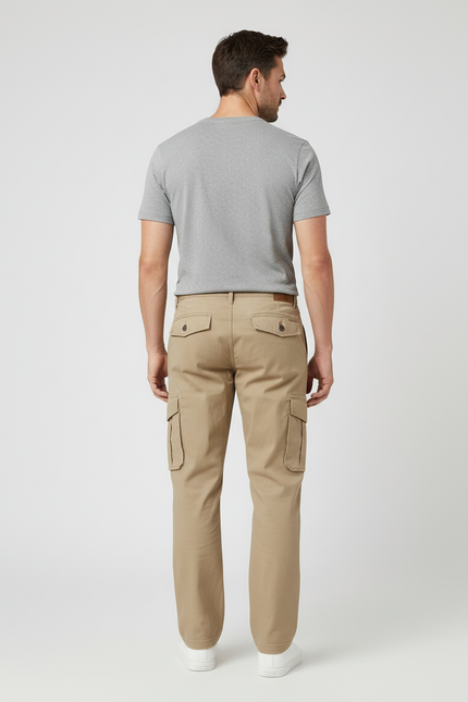 Pantalon Cargo Kaki Coton Droit Multipoches Homme - vue 2