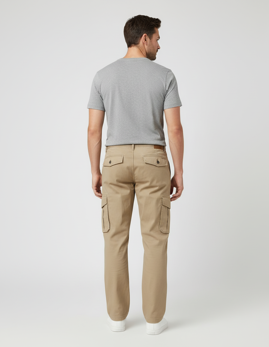 Pantalon Cargo Kaki Coton Droit Multipoches Homme - vue 2