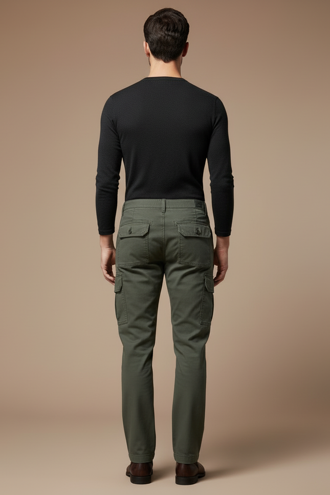 Pantalon Cargo Homme Vert Coton Décontracté Slim - Kaki - vue 2