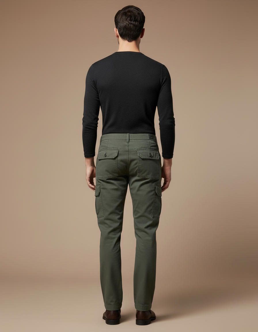Pantalon Cargo Homme Vert Coton Décontracté Slim - Kaki - vue 2