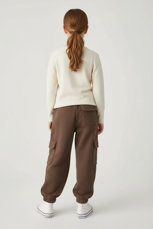Pantalon Cargo Marron Molleton Ample Multipoches Enfant - vue 2