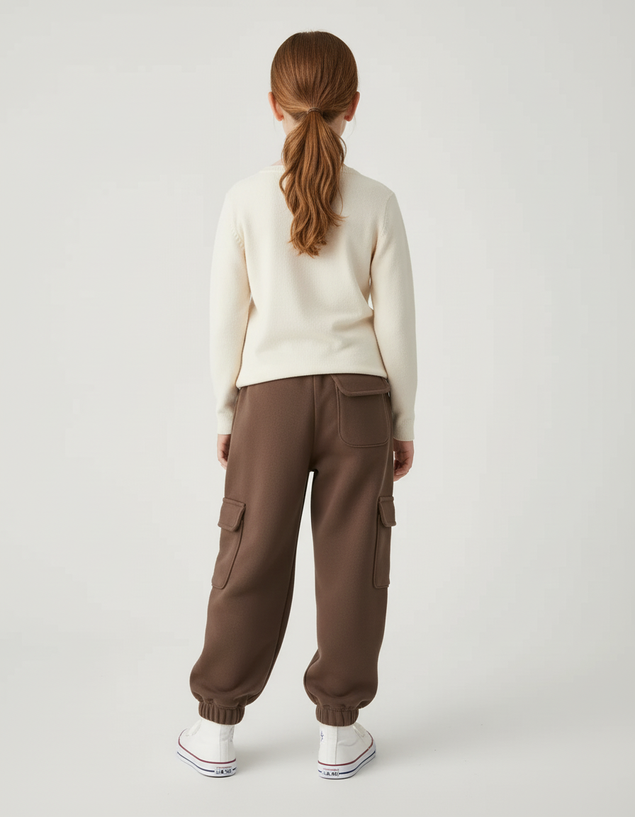 Pantalon Cargo Marron Molleton Ample Multipoches Enfant - vue 2