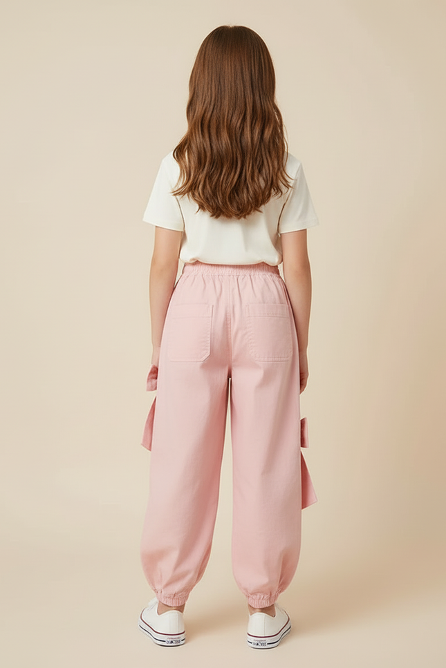 Pantalon Cargo Rose Ample Nœuds Fille - Coton - vue 2
