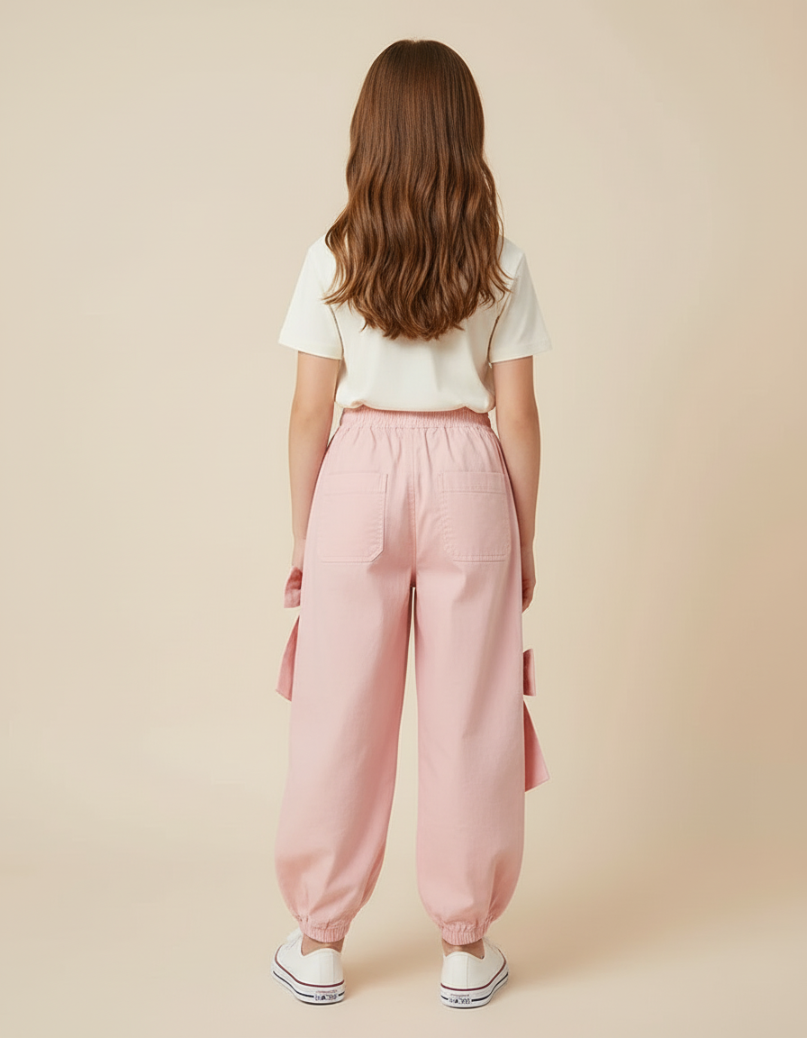 Pantalon Cargo Rose Ample Nœuds Fille - Coton - vue 2