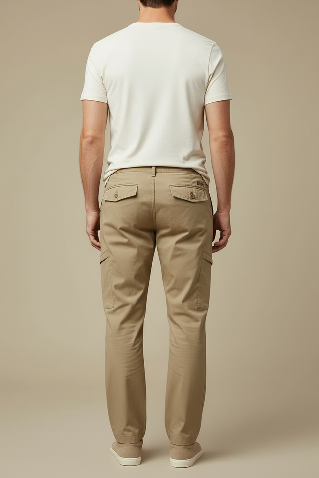Pantalon Cargo Beige Coton Coupe Droite Décontracté - Toile - vue 2