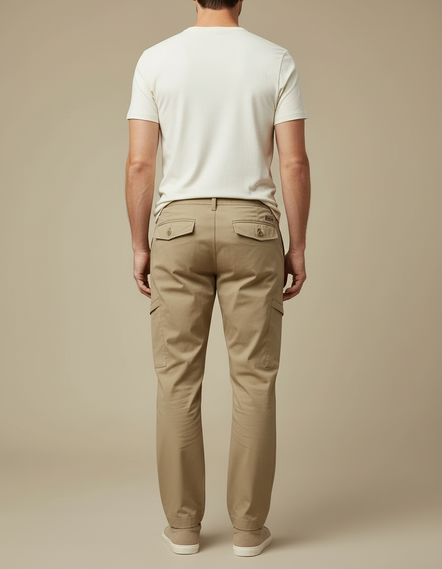 Pantalon Cargo Beige Coton Coupe Droite Décontracté - Toile - vue 2