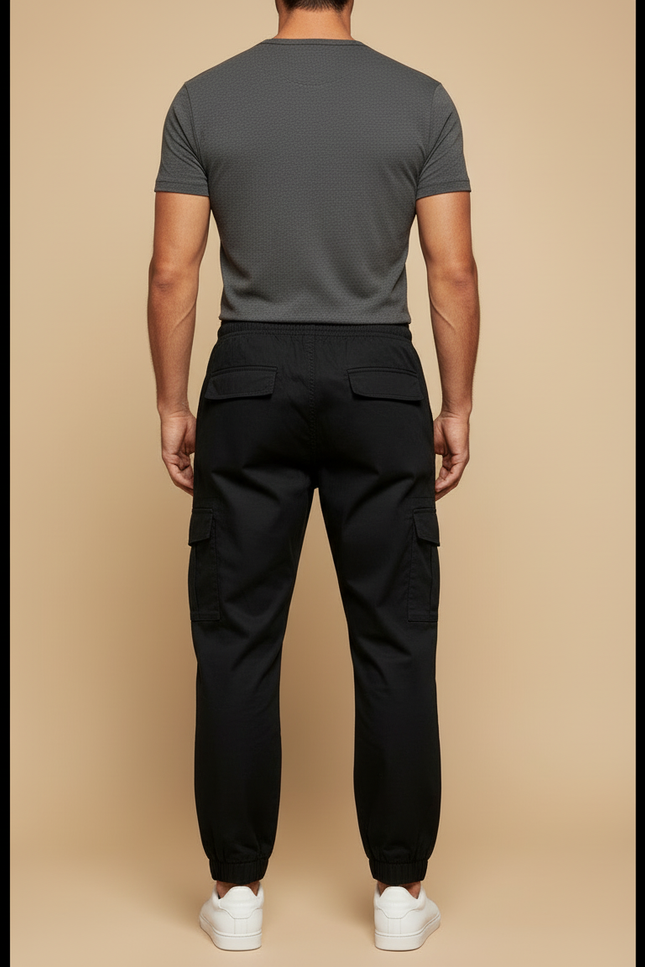 Pantalon Cargo Noir Homme Ample Coton Décontracté - Toile - vue 2