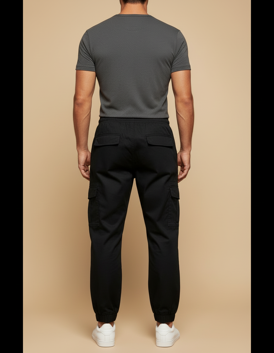 Pantalon Cargo Noir Homme Ample Coton Décontracté - Toile - vue 2
