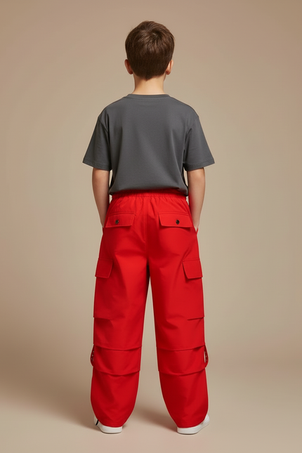 Pantalon Cargo Rouge Ample Garçon Streetwear Poches - Coton - vue 2
