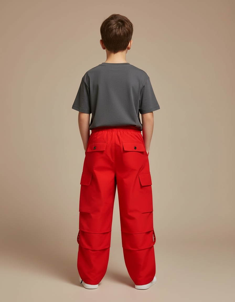 Pantalon Cargo Rouge Ample Garçon Streetwear Poches - Coton - vue 2