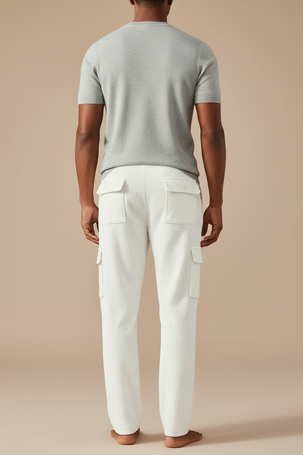 Pantalon Cargo Droit En Velours Côtelé - Blanc Cordé - vue 2