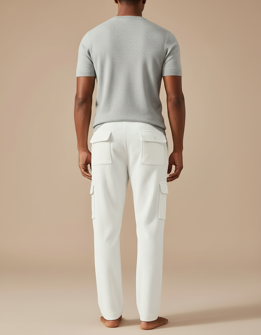 Pantalon Cargo Droit En Velours Côtelé - Blanc Cordé - vue 2