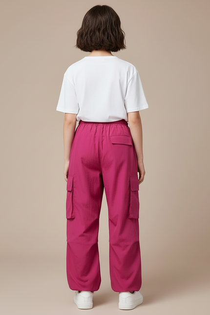 Pantalon Cargo Fuchsia Ample Multipoches Décontracté Fille - Rose Polyester - vue 2