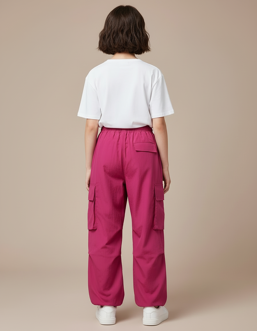 Pantalon Cargo Fuchsia Ample Multipoches Décontracté Fille - Rose Polyester - vue 2