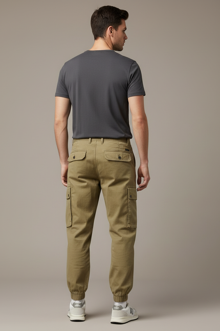Pantalon Cargo Kaki Coton Multipoches Décontracté - Toile - vue 2