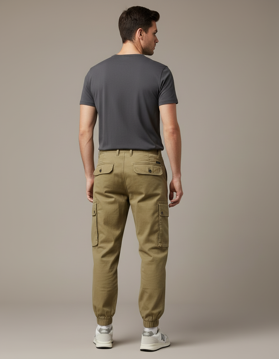 Pantalon Cargo Kaki Coton Multipoches Décontracté - Toile - vue 2