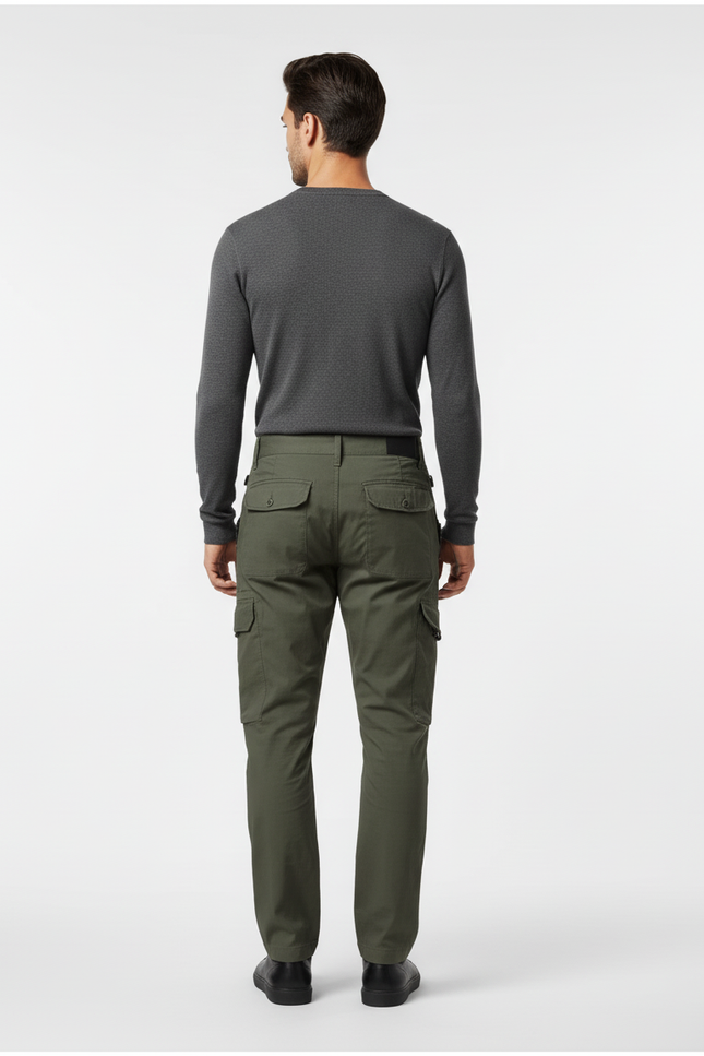 Pantalon Cargo Vert Olive Droit Décontracté Homme - Kaki Gabardine - vue 2