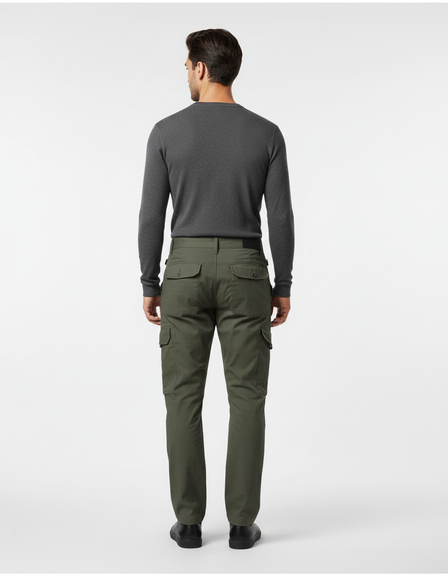 Pantalon Cargo Vert Olive Droit Décontracté Homme - Kaki Gabardine - vue 2