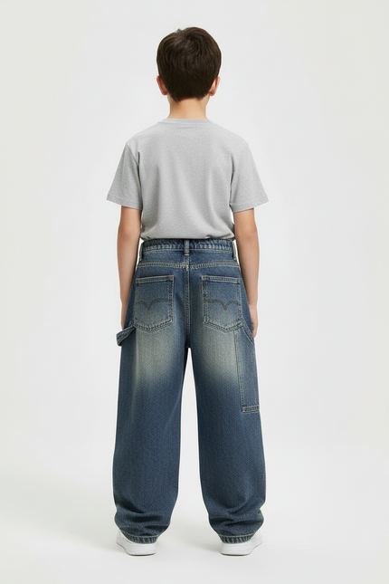 Pantalon Cargo Jean Bleu Ample Multipoches Enfant - vue 2