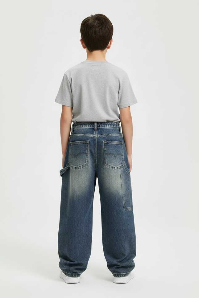 Pantalon Cargo Jean Bleu Ample Multipoches Enfant - vue 2