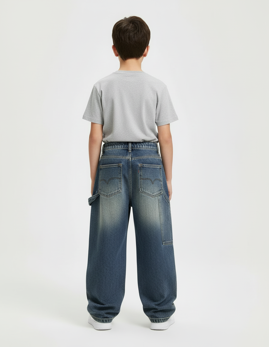Pantalon Cargo Jean Bleu Ample Multipoches Enfant - vue 2
