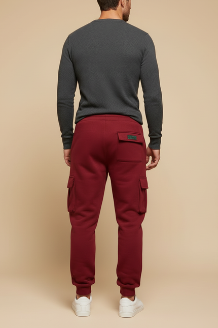 Pantalon Cargo Bordeaux Molletonné Ample Multi-Poches Homme - vue 2