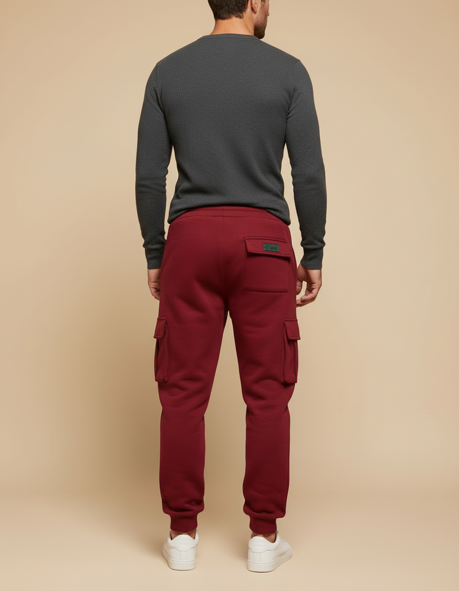 Pantalon Cargo Bordeaux Molletonné Ample Multi-Poches Homme - vue 2