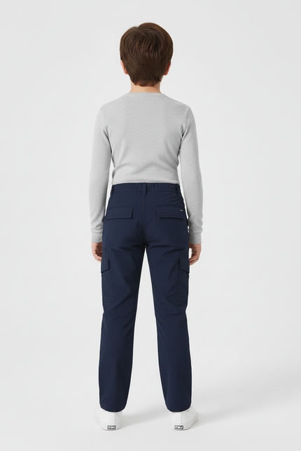 Pantalon Cargo Bleu Marine Coupe Droite Multipoches Enfant - Toile - vue 2