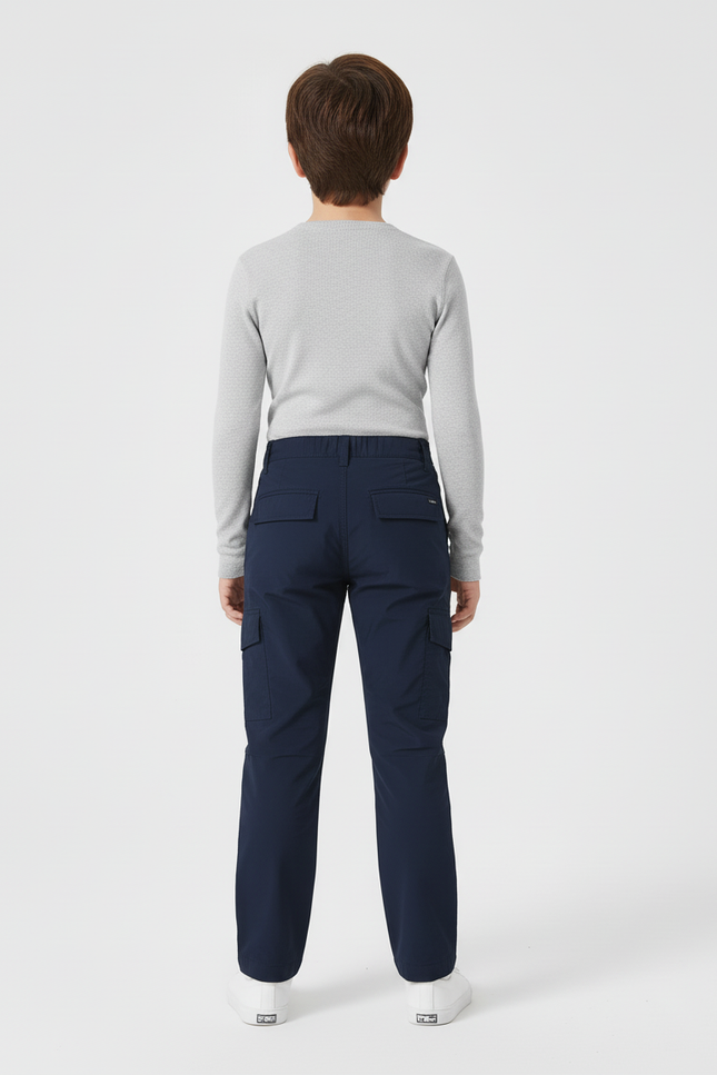 Pantalon Cargo Bleu Marine Coupe Droite Multipoches Enfant - Toile - vue 2
