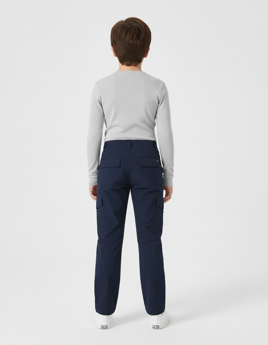 Pantalon Cargo Bleu Marine Coupe Droite Multipoches Enfant - Toile - vue 2