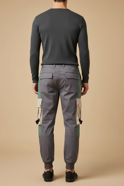 Pantalon Cargo Gris Patchwork Jogger Streetwear Homme - Toile - vue 2