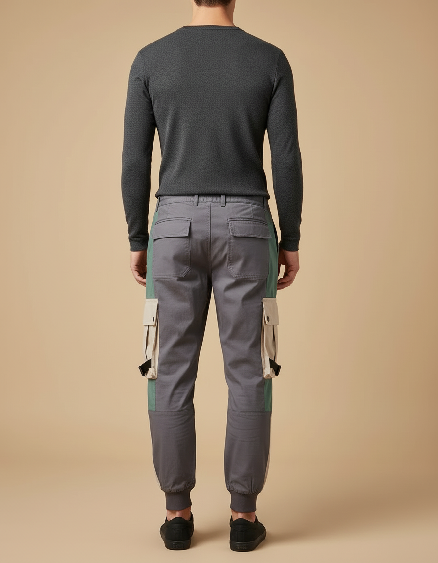 Pantalon Cargo Gris Patchwork Jogger Streetwear Homme - Toile - vue 2