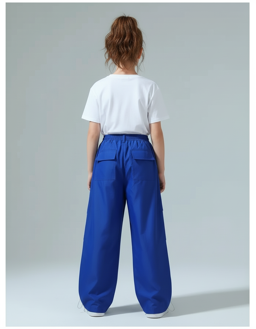 Pantalon Cargo Bleu Ample Rayures Blanc Enfant - Polyester - vue 2