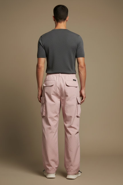 Pantalon Cargo Rose Ample Décontracté Cordon Homme - Polyester - vue 2