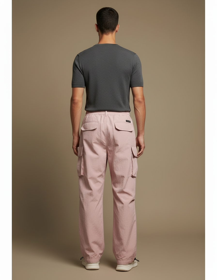 Pantalon Cargo Rose Ample Décontracté Cordon Homme - Polyester - vue 2