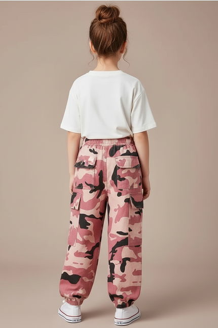 Pantalon Cargo Camouflage Rose Ample Enfant - Toile - vue 2