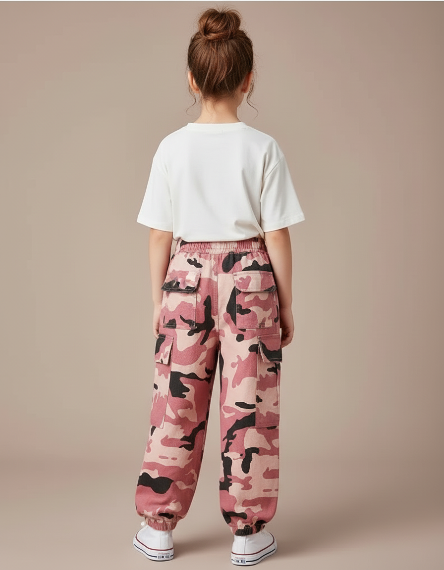 Pantalon Cargo Camouflage Rose Ample Enfant - Toile - vue 2