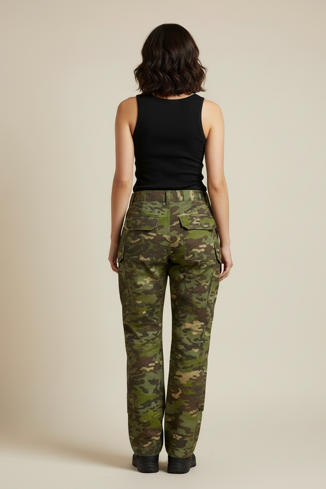 Pantalon Cargo Camouflage Militaire Femme Ample Vert - Toile - vue 2