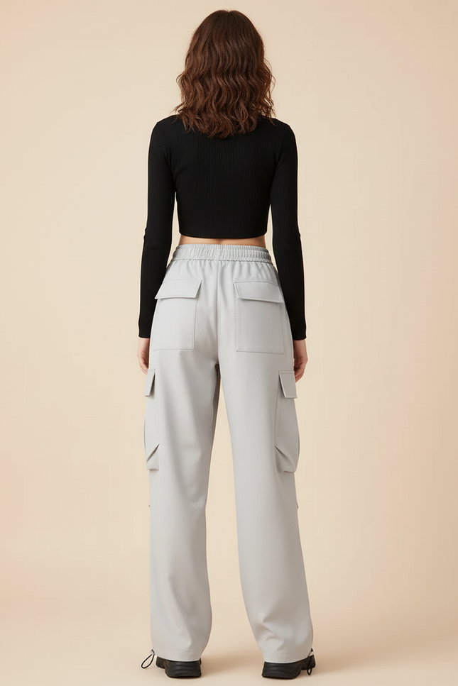 Pantalon Cargo Gris Ample Décontracté Urbain Femme - Simili cuir - vue 2