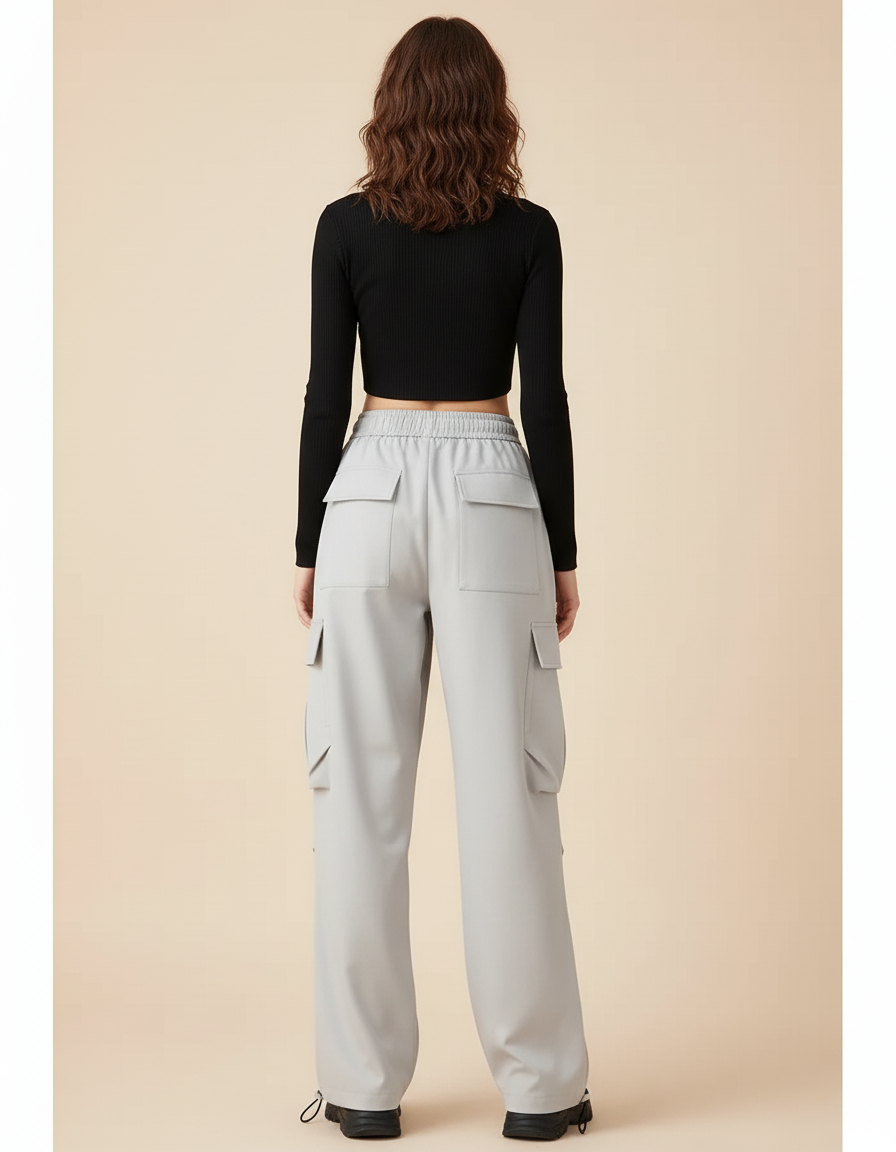 Pantalon Cargo Gris Ample Décontracté Urbain Femme - Simili cuir - vue 2