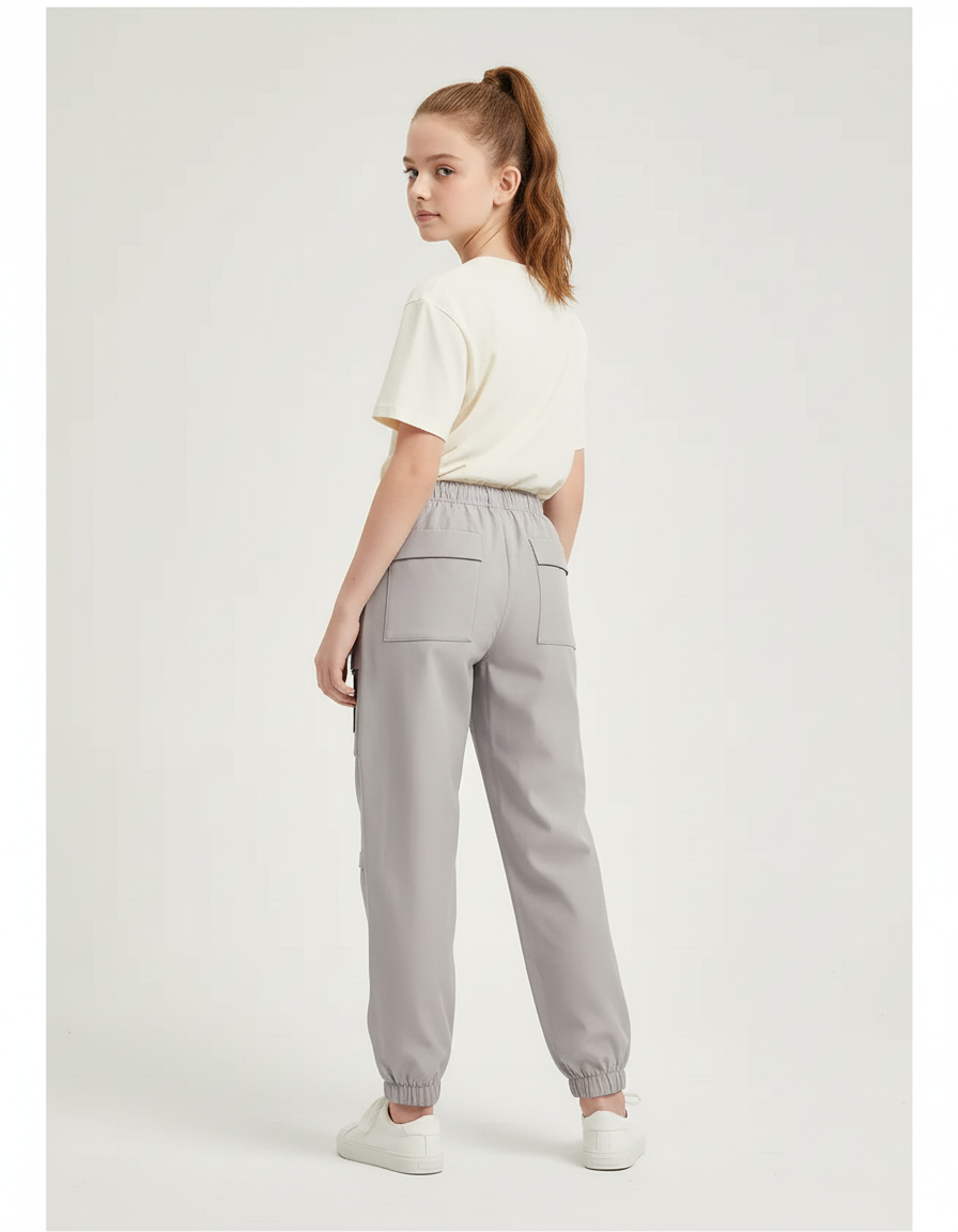 Pantalon Cargo Gris Clair Ample Sportif Enfant - Polyester - vue 2