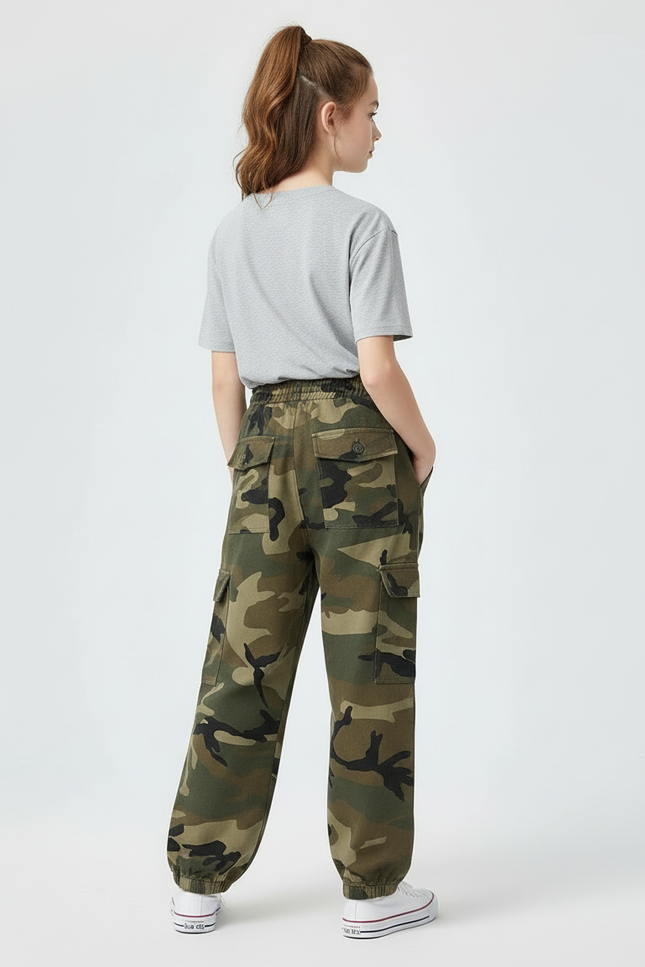 Pantalon Cargo Camouflage Ample Vert Militaire Fille - Molleton - vue 2