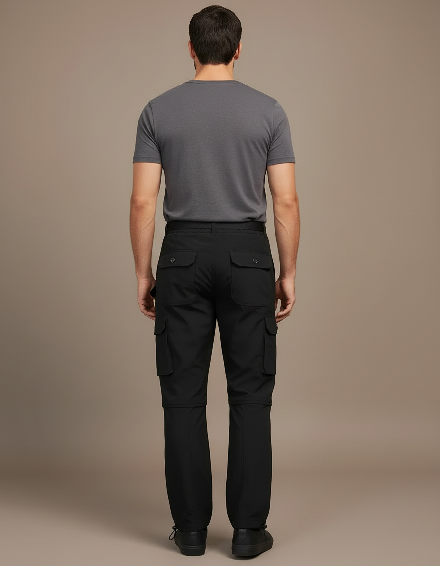 Pantalon Cargo Homme Léger Convertible Randonnée Noir - Polyester - vue 2